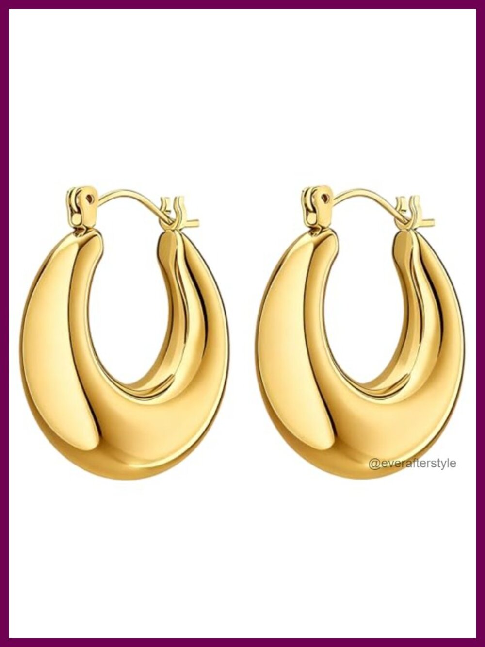 18K Gold Plated Chunky Hoop Earrings S925 Silver Posts Hypoallergenic